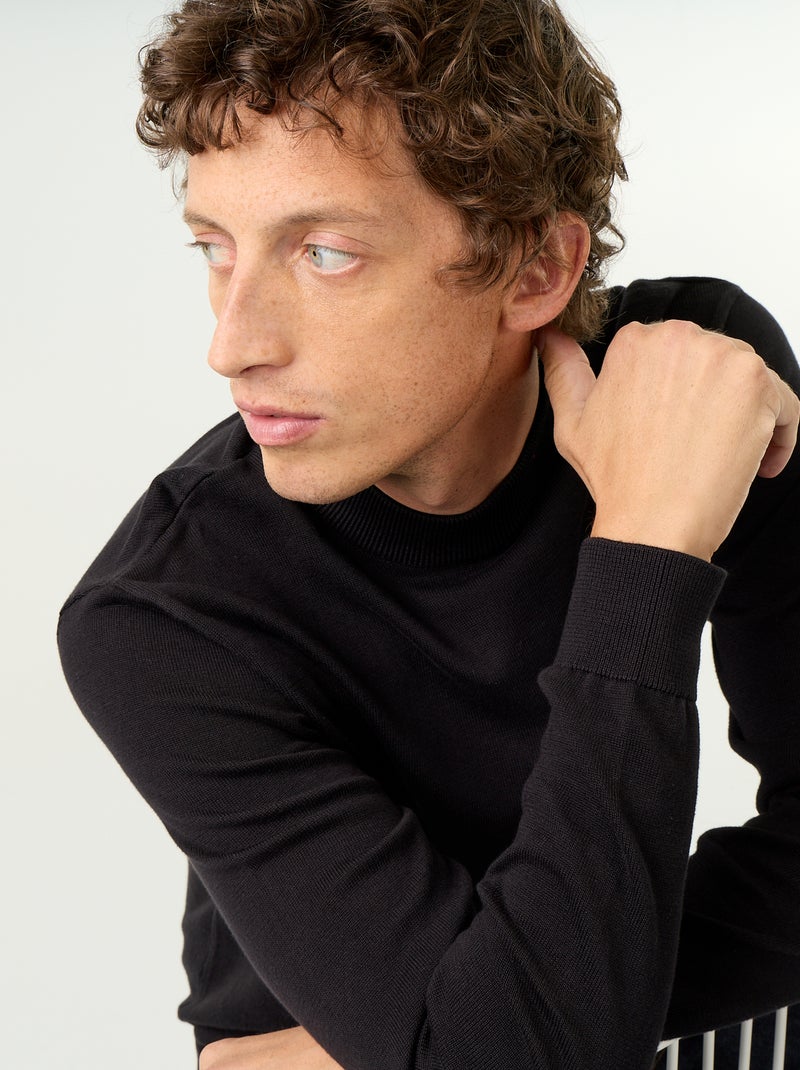 Maglione in maglia fine con collo alto Nero - Kiabi
