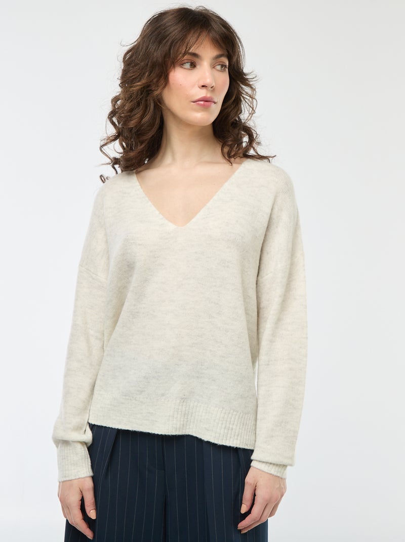 Maglione in maglia fine con scollo a V 'JDY' Beige - Kiabi