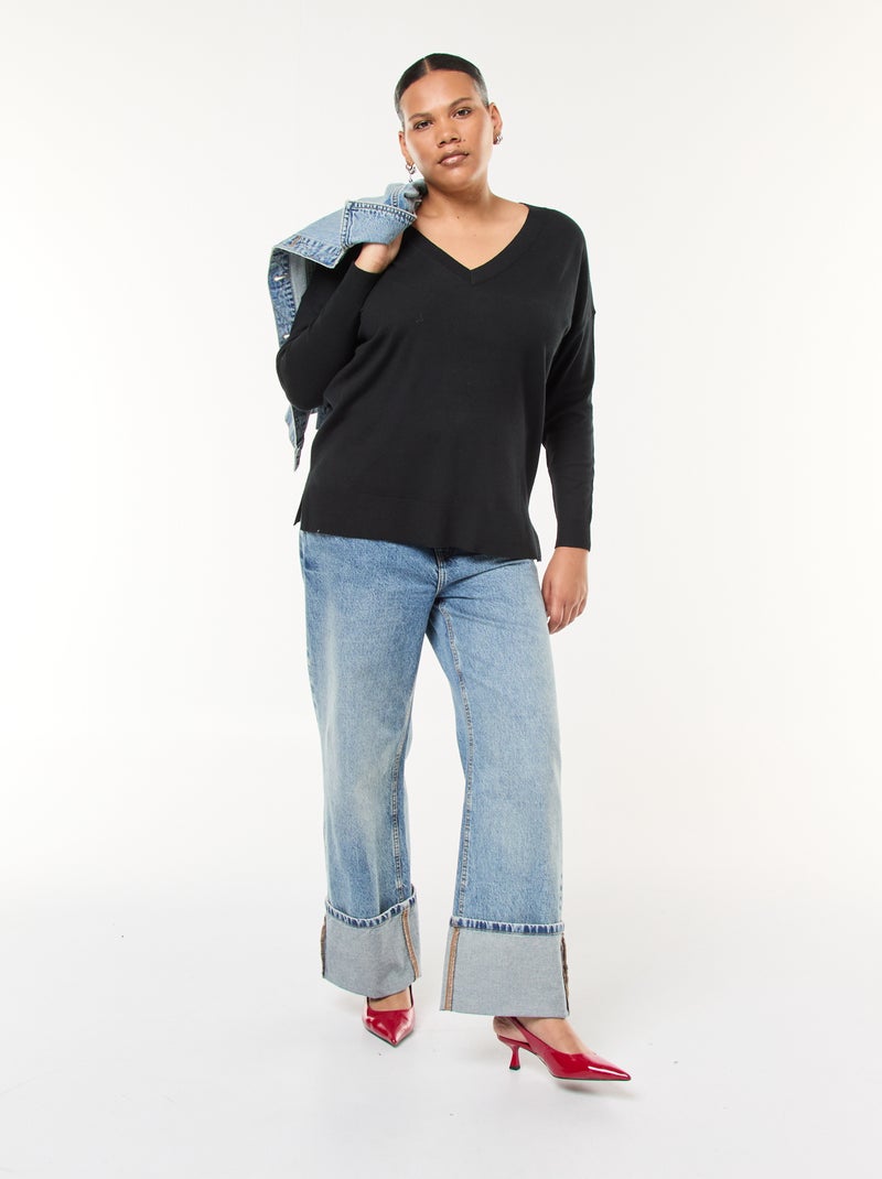 Maglione in maglia fine con scollo a V Nero - Kiabi