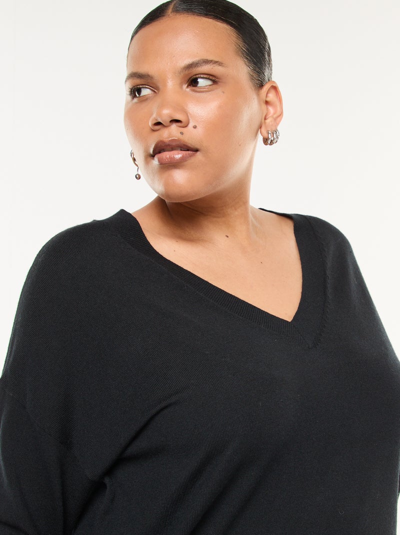 Maglione in maglia fine con scollo a V Nero - Kiabi