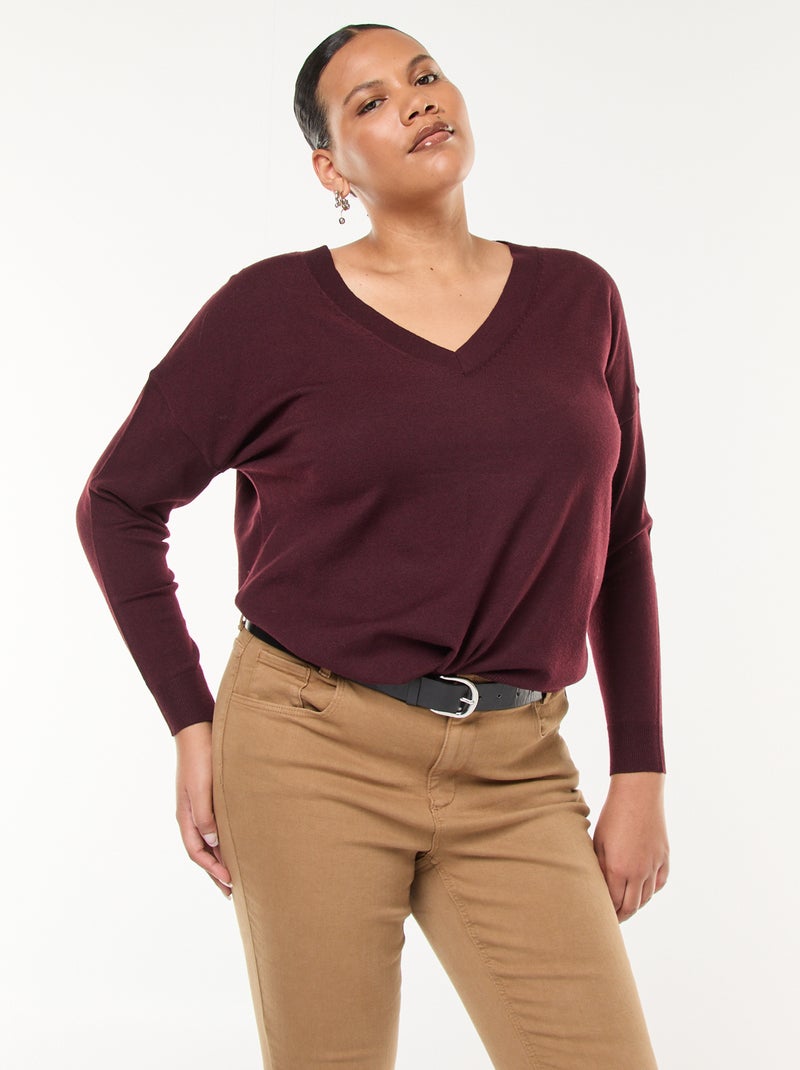 Maglione in maglia fine con scollo a V Rosso - Kiabi