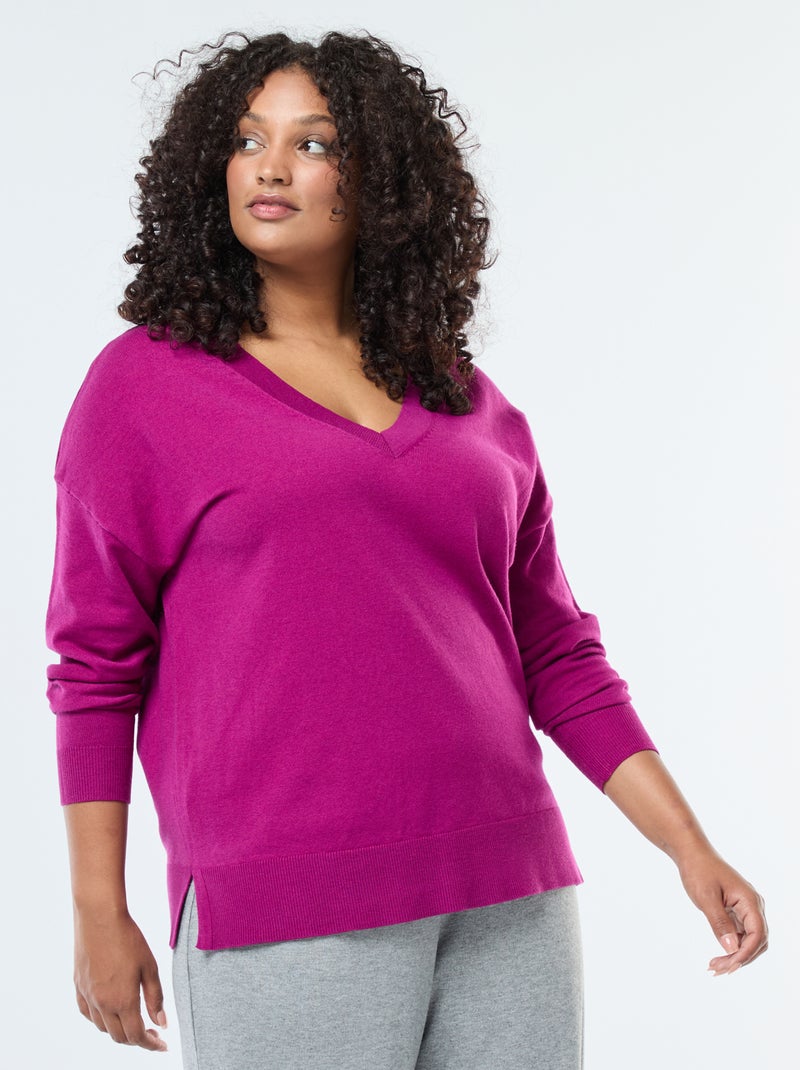Maglione in maglia fine con scollo a V Viola - Kiabi