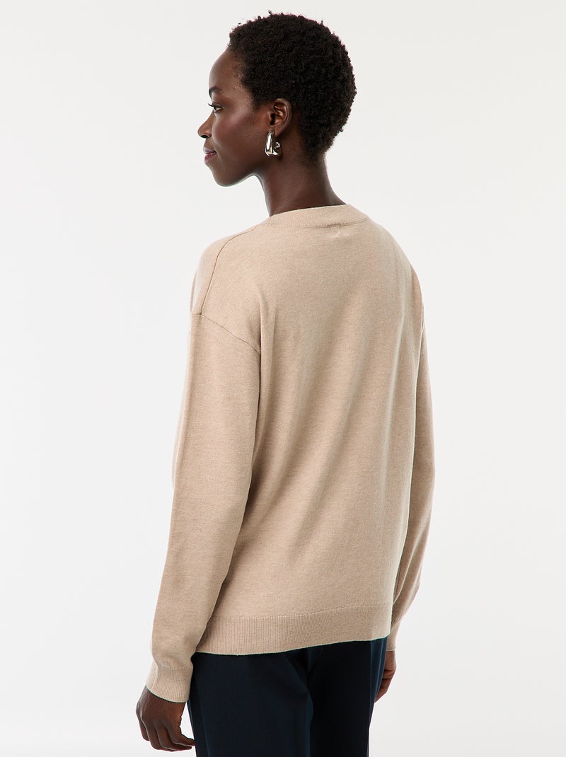 Maglione in maglia fine scollo a V Beige - Kiabi