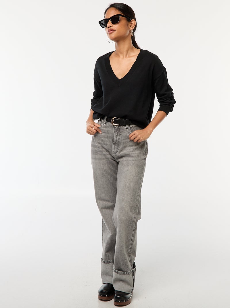 Maglione in maglia fine scollo a V nero - Kiabi