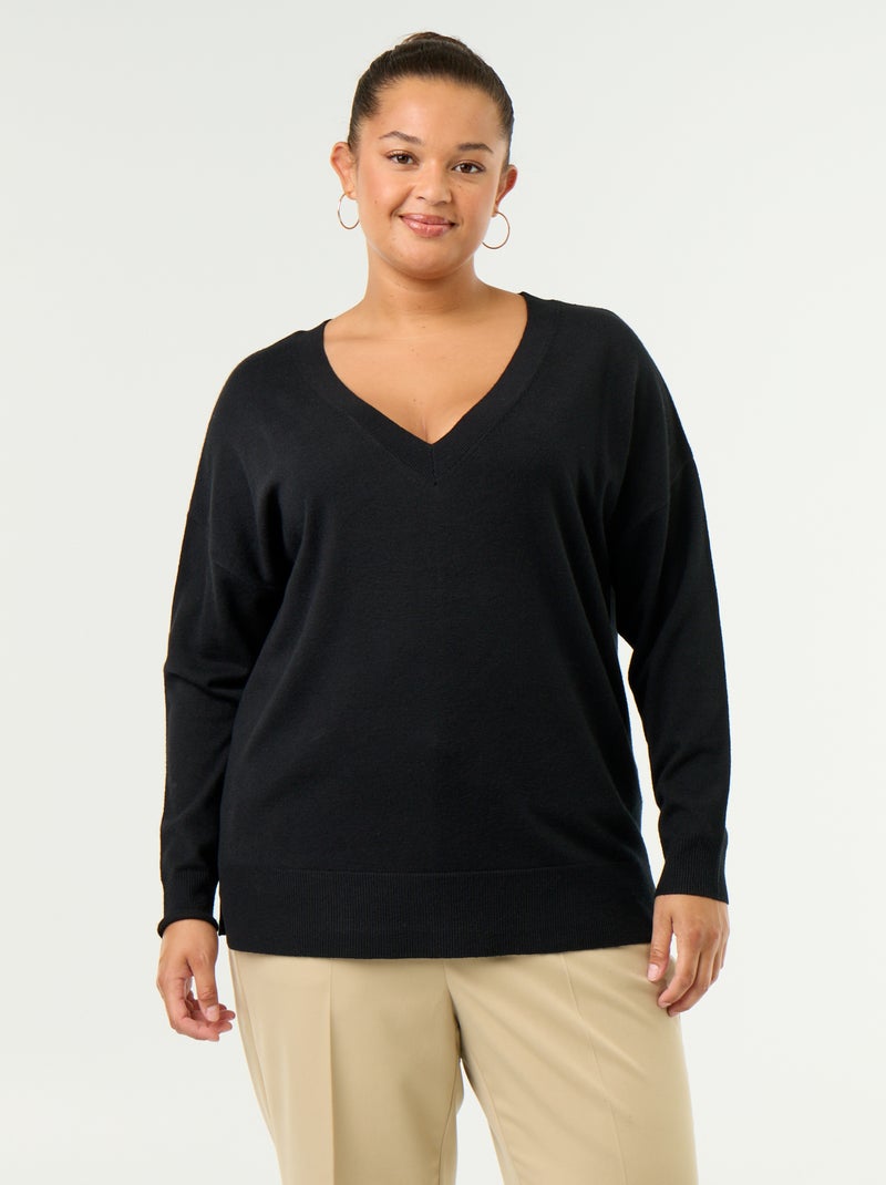 Maglione in maglia fine scollo a V Nero - Kiabi