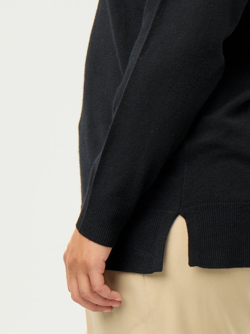 Maglione in maglia fine scollo a V Nero - Kiabi