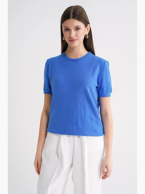 Maglione in maglia girocollo a maniche corte mixray - Kiabi Maglione in maglia girocollo a maniche corte mixray - Kiabi