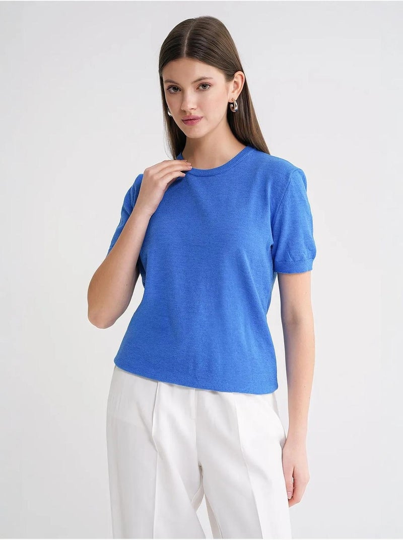 Maglione in maglia girocollo a maniche corte mixray Blu elettrico - Kiabi