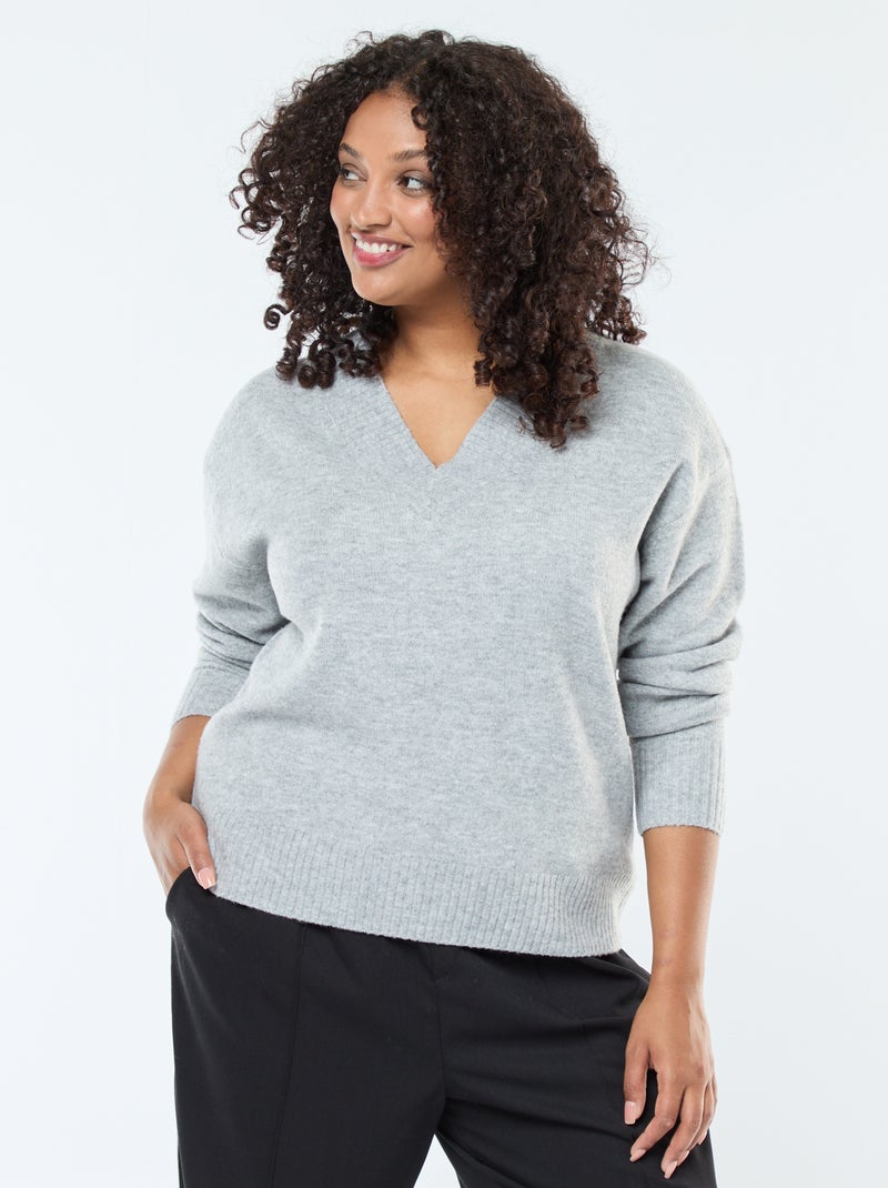 Maglione in maglia grossa con scollo a V Grigio - Kiabi