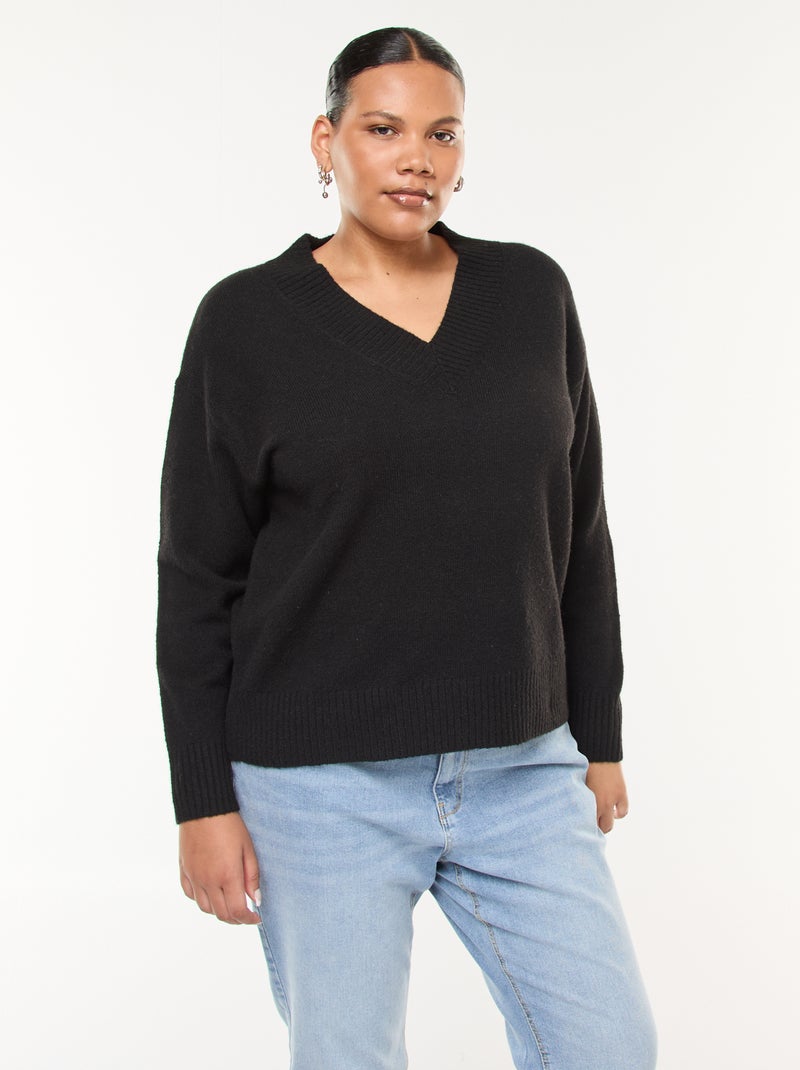 Maglione in maglia grossa con scollo a V Nero - Kiabi