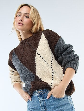 Maglione in maglia grossa con stampa a losanghe