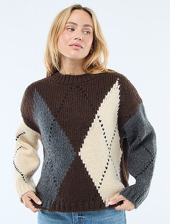 Maglione in maglia grossa con stampa a losanghe