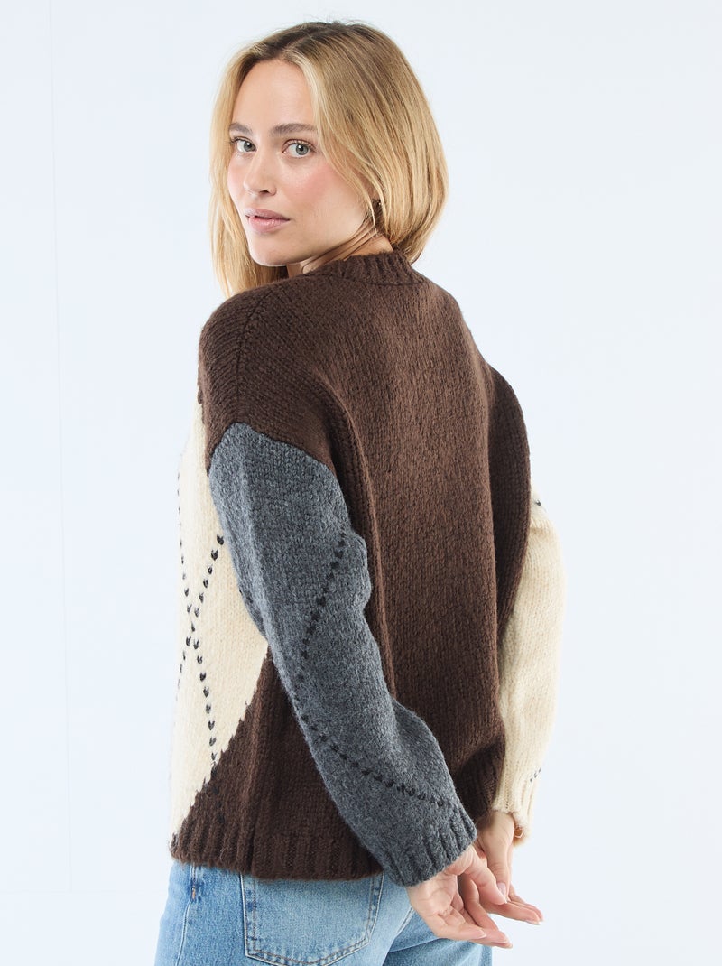 Maglione in maglia grossa con stampa a losanghe Grigio - Kiabi