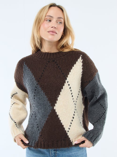 Maglione in maglia grossa con stampa a losanghe - Kiabi