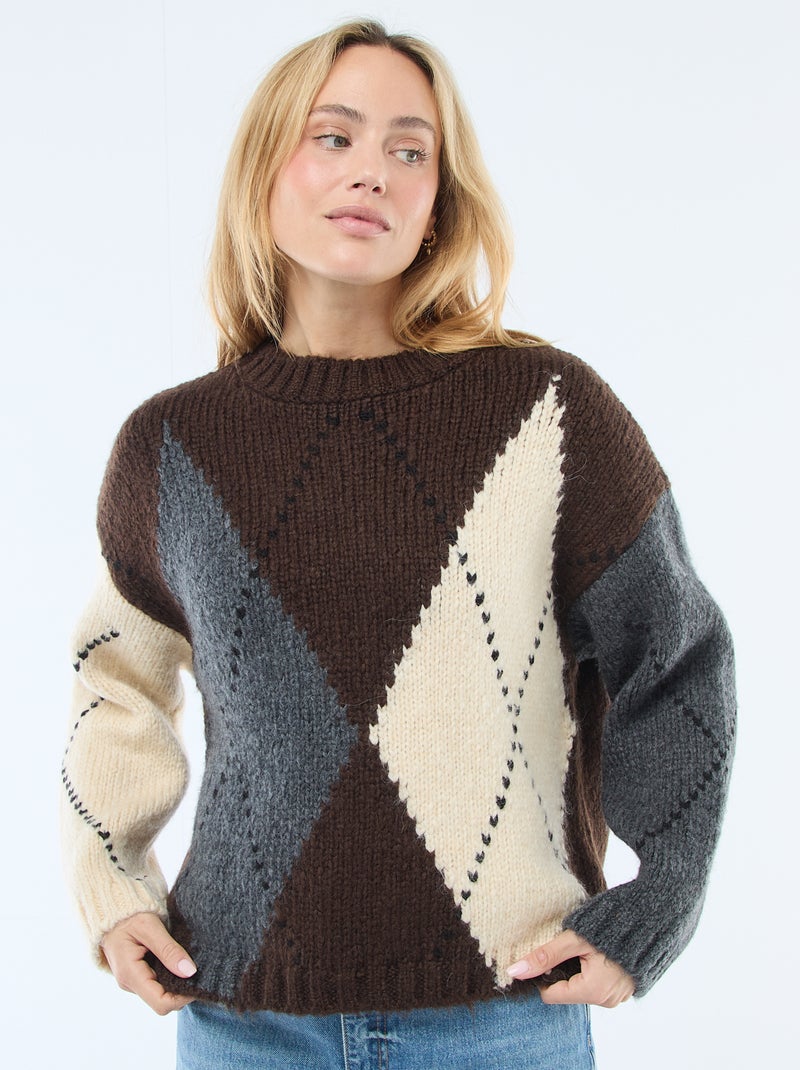 Maglione in maglia grossa con stampa a losanghe Grigio - Kiabi
