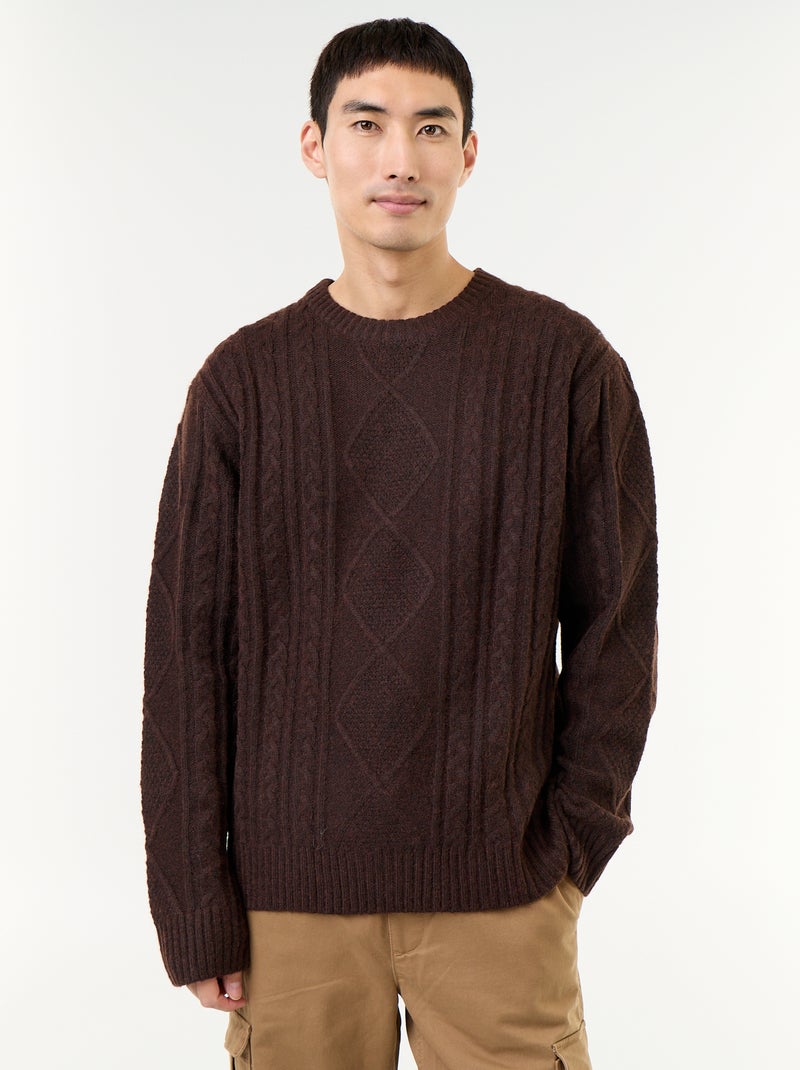 Maglione in maglia grossa con trecce Marrone - Kiabi