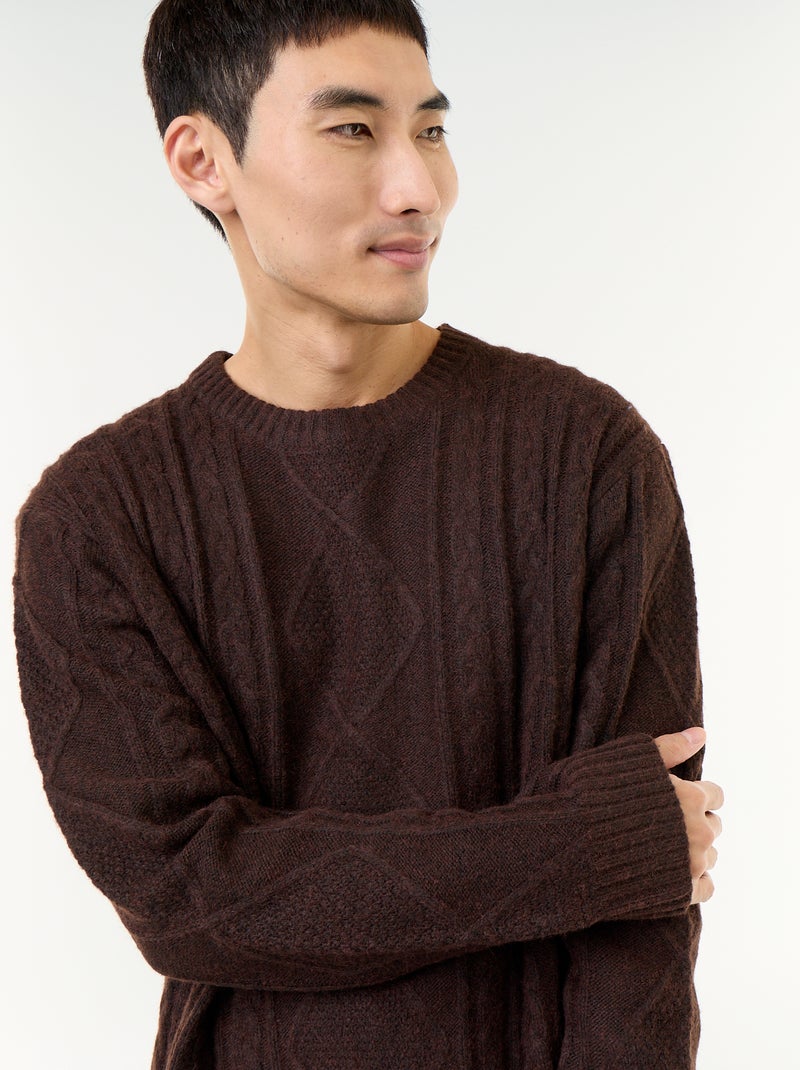 Maglione in maglia grossa con trecce Marrone - Kiabi