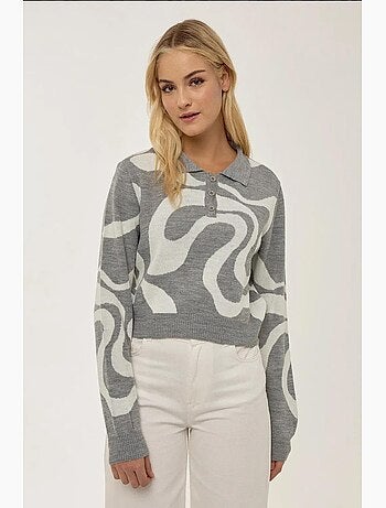 Maglione in maglia jacquard con colletto polo hiccup