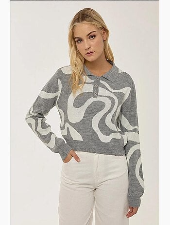 Maglione in maglia jacquard con colletto polo hiccup