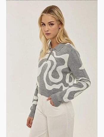 Maglione in maglia jacquard con colletto polo hiccup