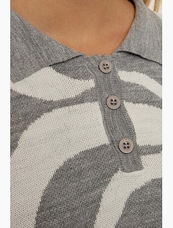 Maglione in maglia jacquard con colletto polo hiccup