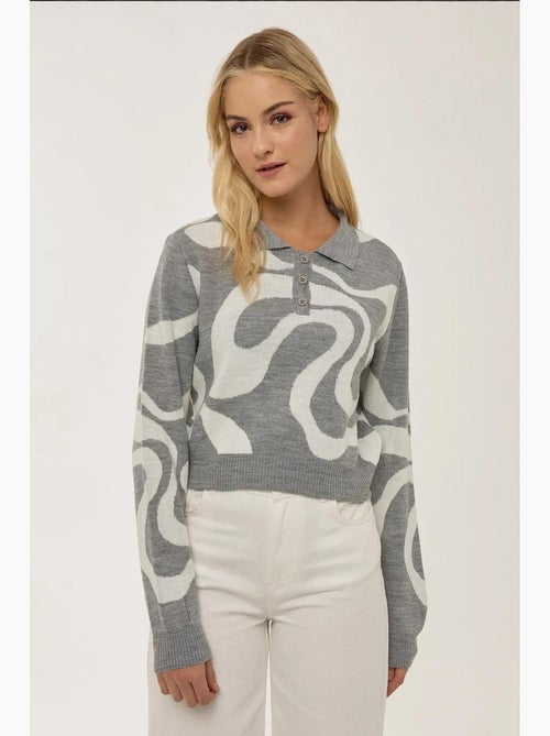 Maglione in maglia jacquard con colletto polo hiccup - Kiabi Maglione in maglia jacquard con colletto polo hiccup - Kiabi