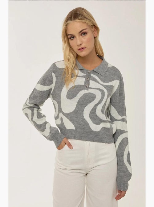 Maglione in maglia jacquard con colletto polo hiccup - Kiabi Maglione in maglia jacquard con colletto polo hiccup - Kiabi