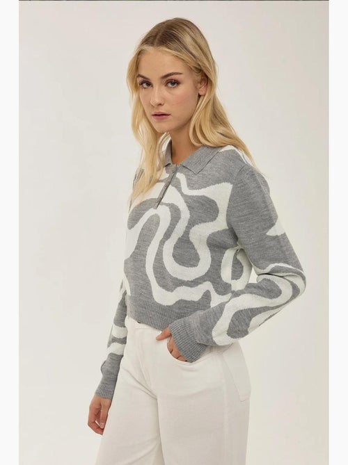 Maglione in maglia jacquard con colletto polo hiccup - Kiabi Maglione in maglia jacquard con colletto polo hiccup - Kiabi
