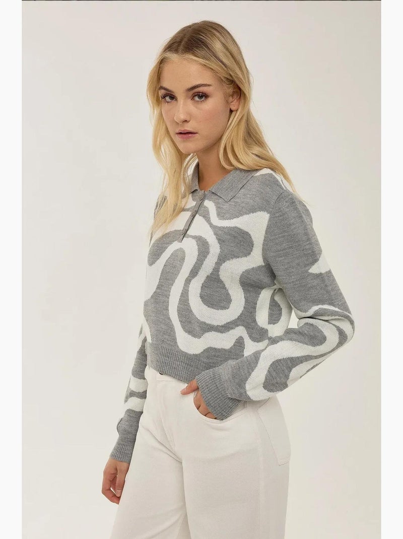 Maglione in maglia jacquard con colletto polo hiccup Grigio - Kiabi