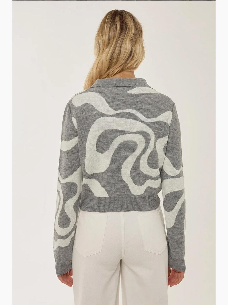 Maglione in maglia jacquard con colletto polo hiccup Grigio - Kiabi