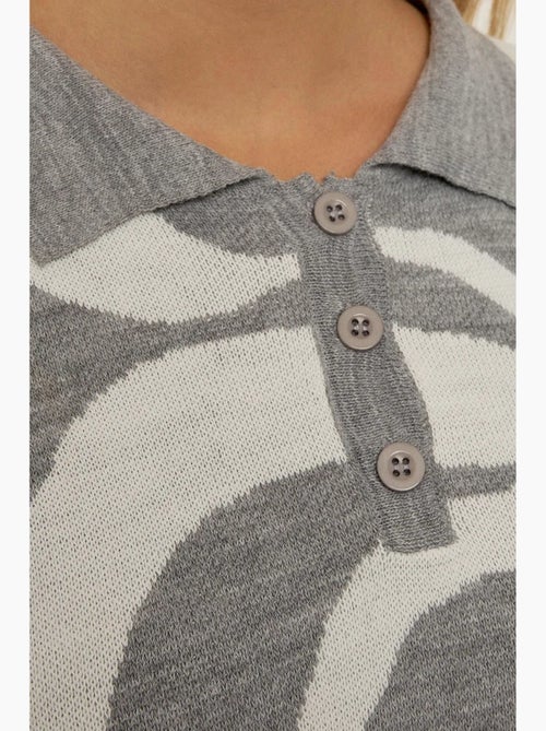 Maglione in maglia jacquard con colletto polo hiccup - Kiabi Maglione in maglia jacquard con colletto polo hiccup - Kiabi