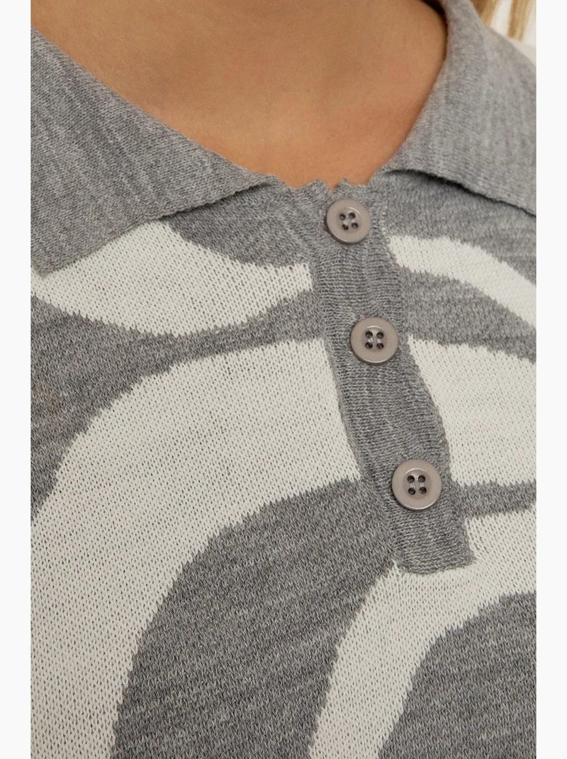 Maglione in maglia jacquard con colletto polo hiccup Grigio - Kiabi