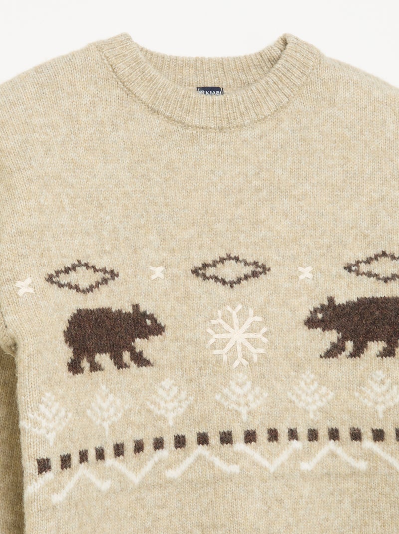Maglione in maglia jacquard con motivi 'orso' Beige - Kiabi