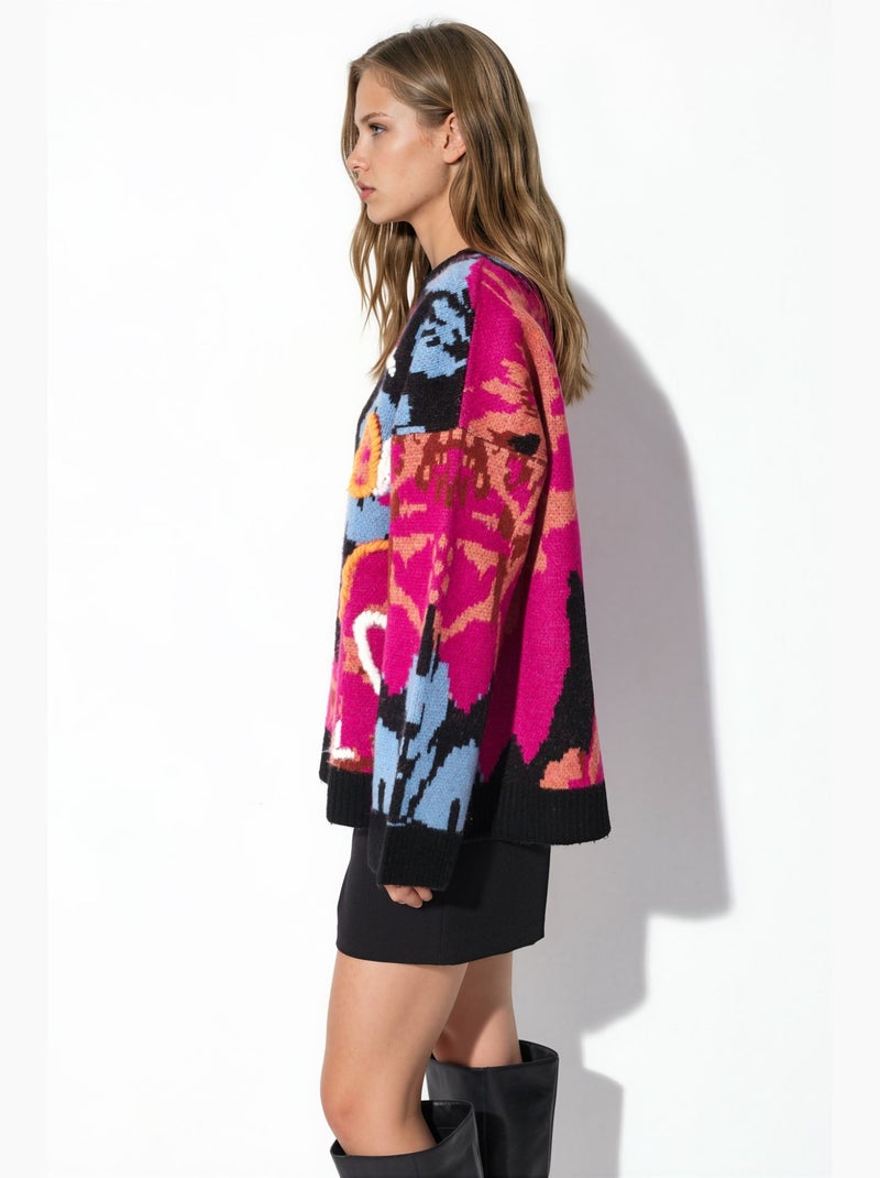 Maglione in maglia jacquard oversize hiccup Nero Rosa - Kiabi