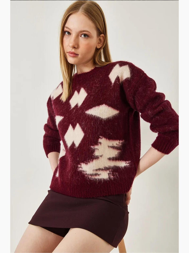 Maglione in maglia jacquard spazzolato lucci Rosso bordeaux - Kiabi