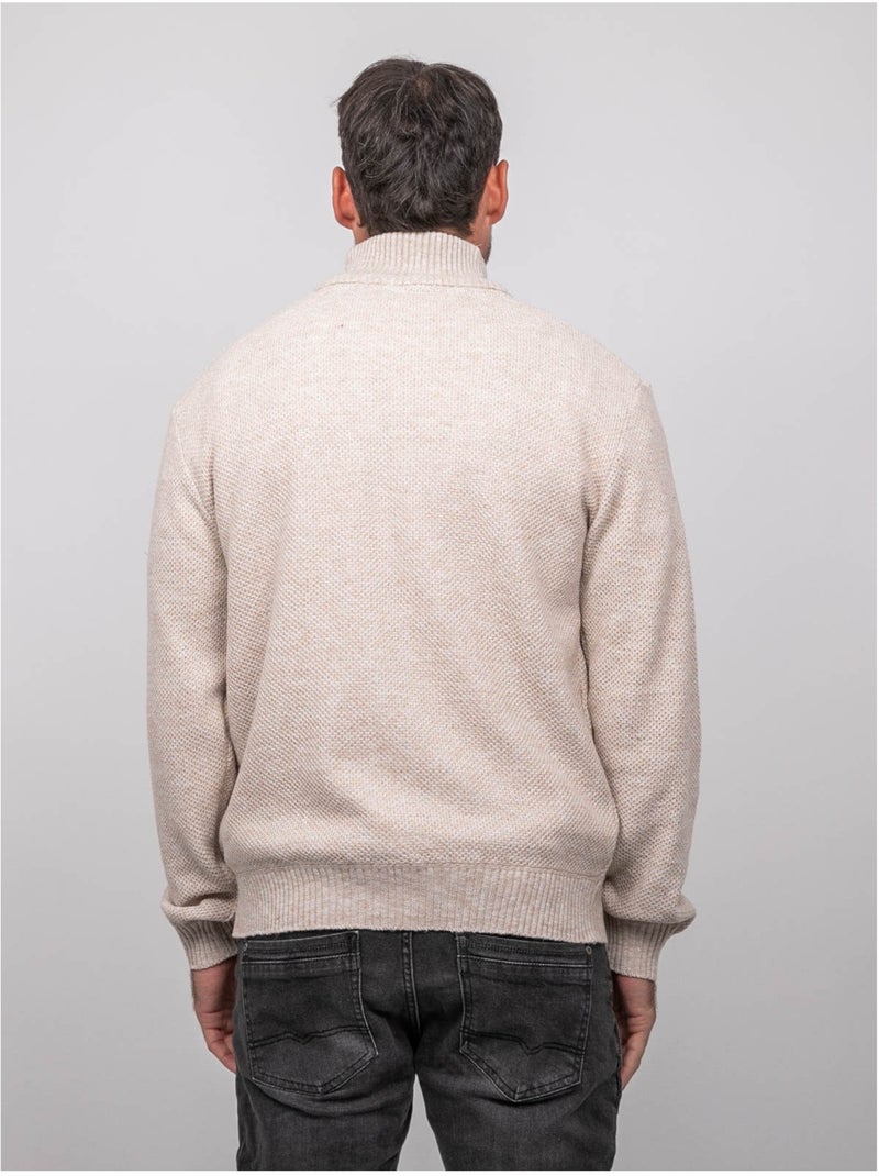 Maglione in maglia mélange con collo alto abbottonato lookies Beige - Kiabi