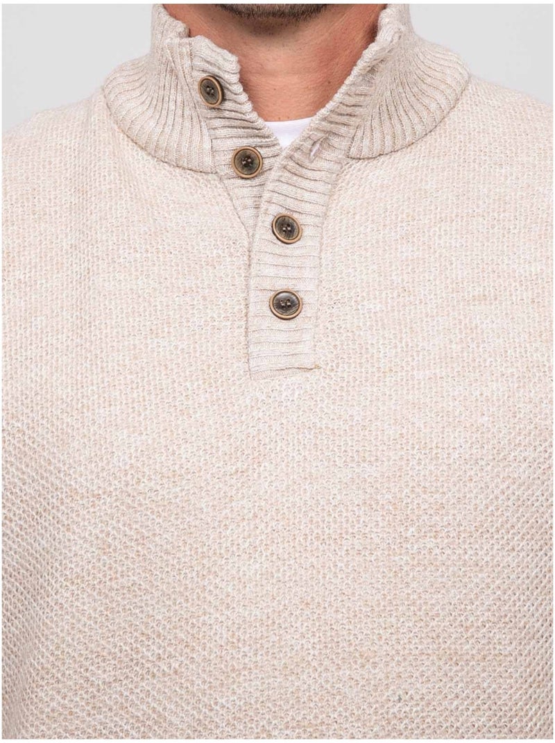 Maglione in maglia mélange con collo alto abbottonato lookies Beige - Kiabi