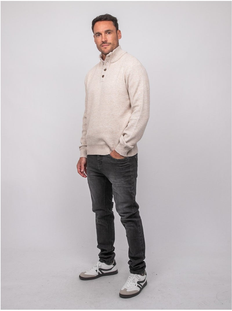 Maglione in maglia mélange con collo alto abbottonato lookies Beige - Kiabi