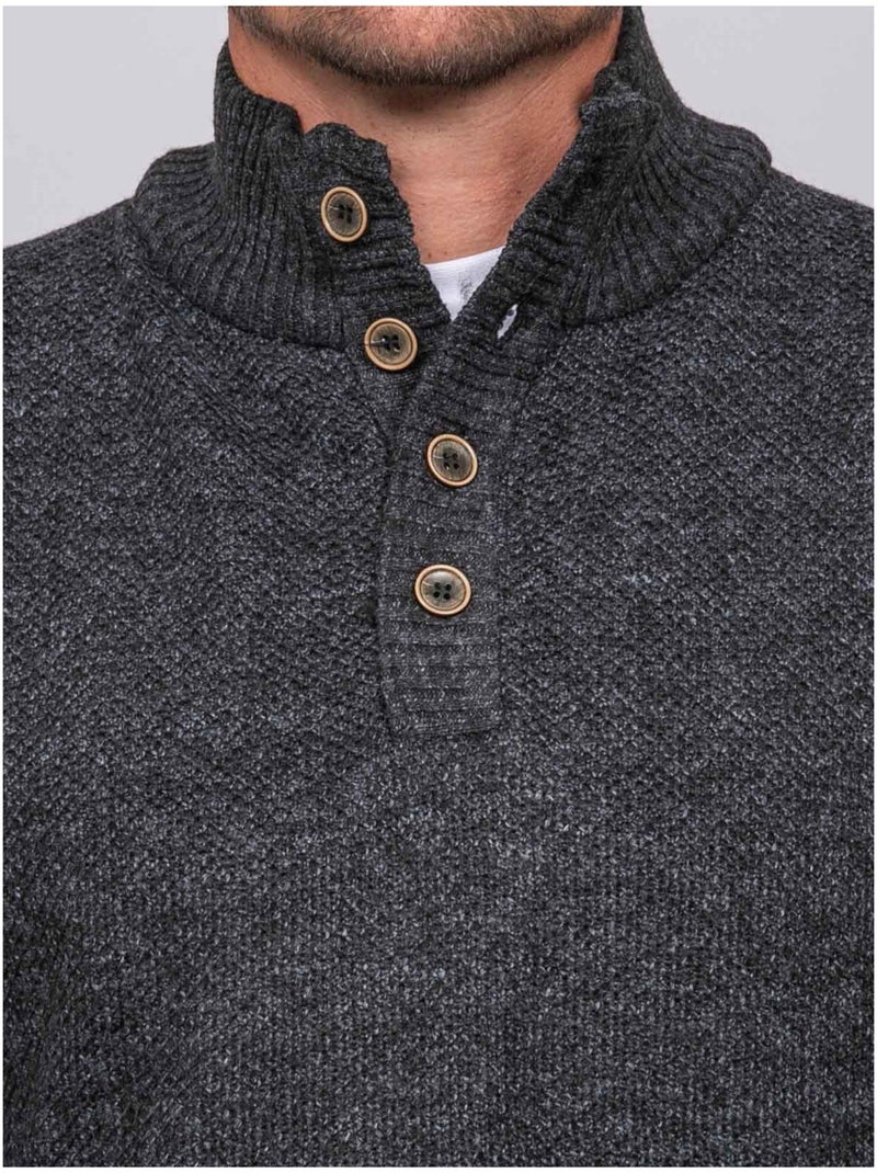 Maglione in maglia mélange con collo alto abbottonato lookies Grigio scuro - Kiabi