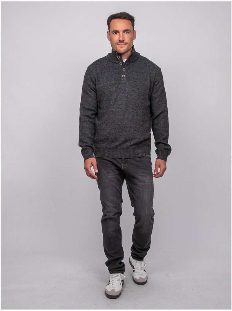 Maglione in maglia mélange con collo alto abbottonato lookies Grigio scuro - Kiabi