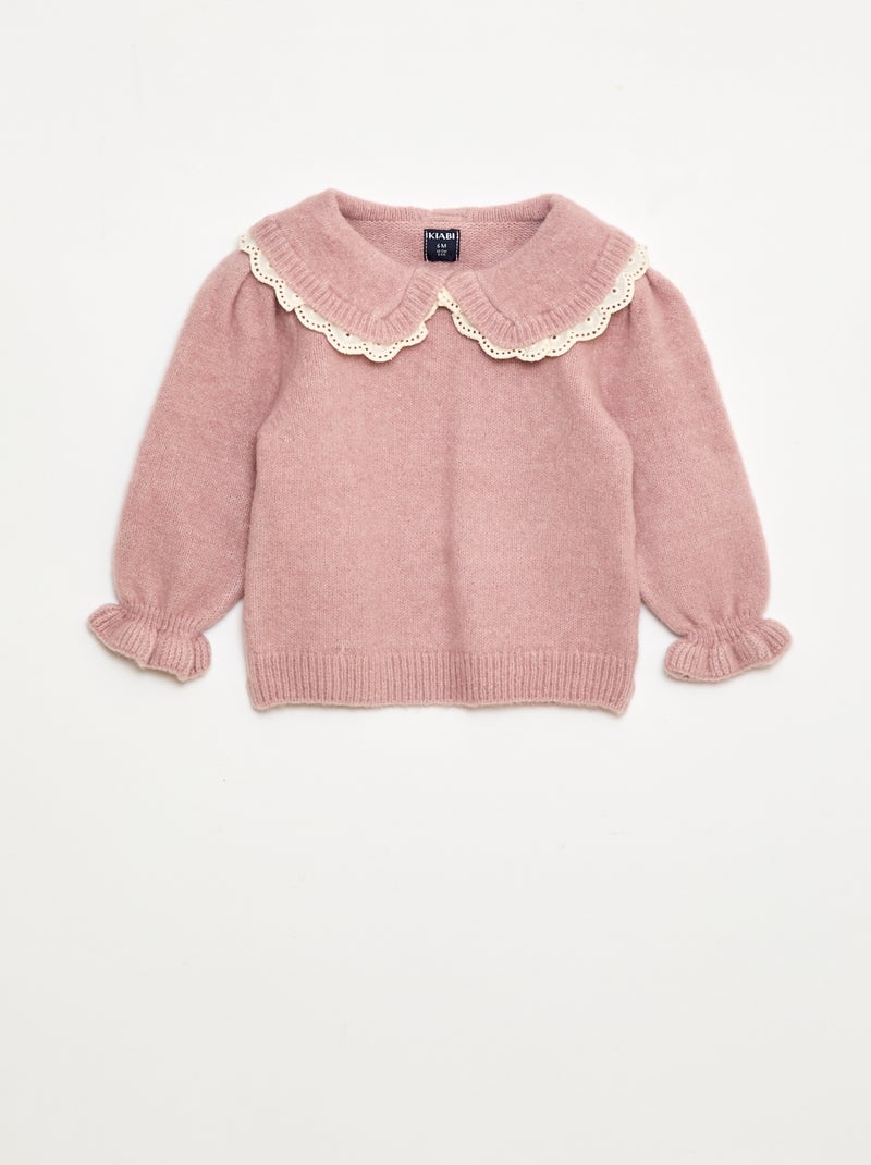 Maglione in maglia morbida con colletto ricamato Viola - Kiabi