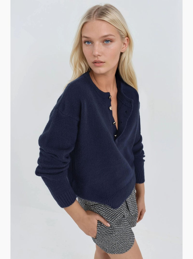 Maglione in maglia morbida testurizzata con bottoni hiccup Blu marino - Kiabi