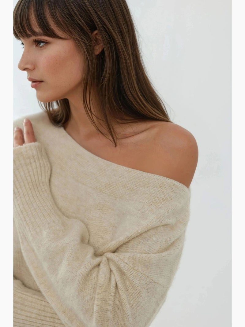 Maglione in maglia morbida testurizzata con spalle scoperte hiccup Crema - Kiabi