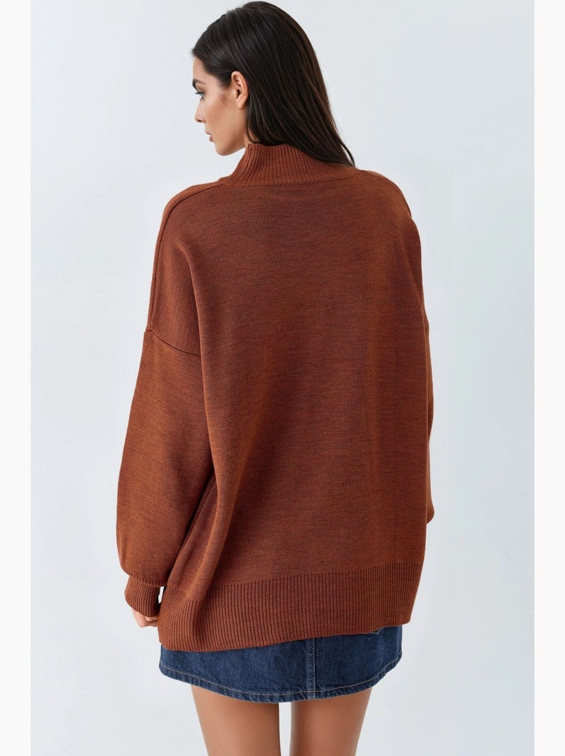 Maglione in maglia oversize a mezzo collo alto my fashion Marrone nocciola - Kiabi