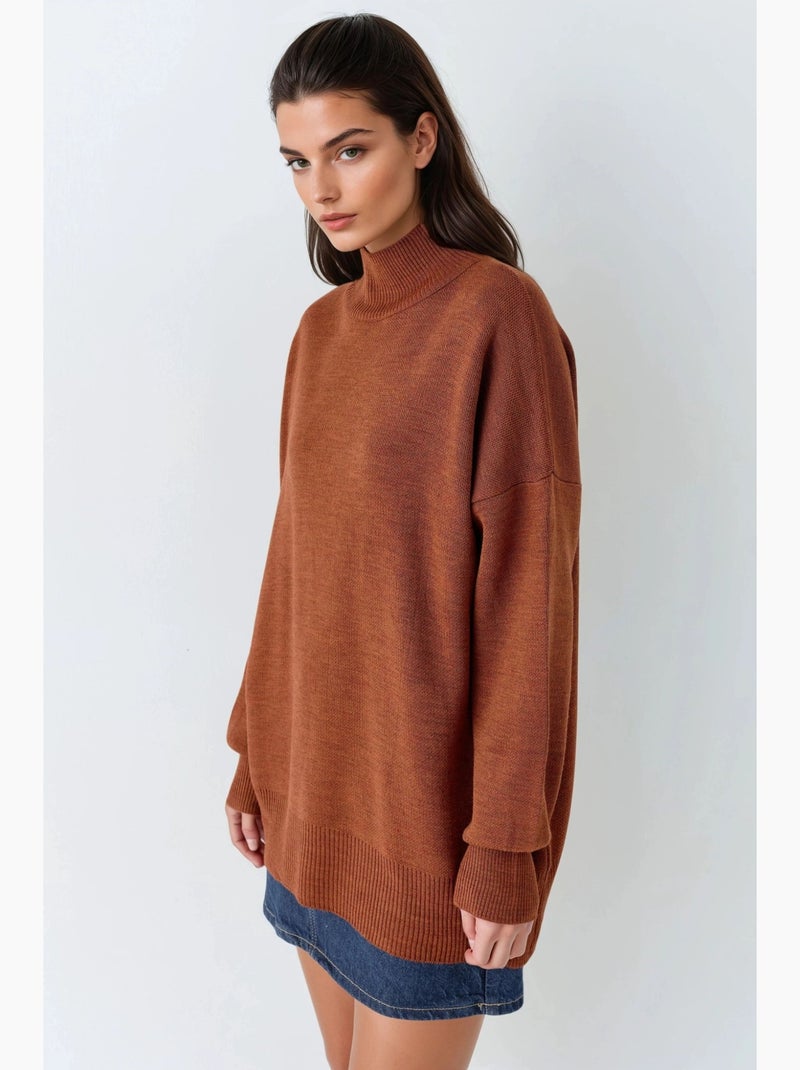 Maglione in maglia oversize a mezzo collo alto my fashion Marrone nocciola - Kiabi
