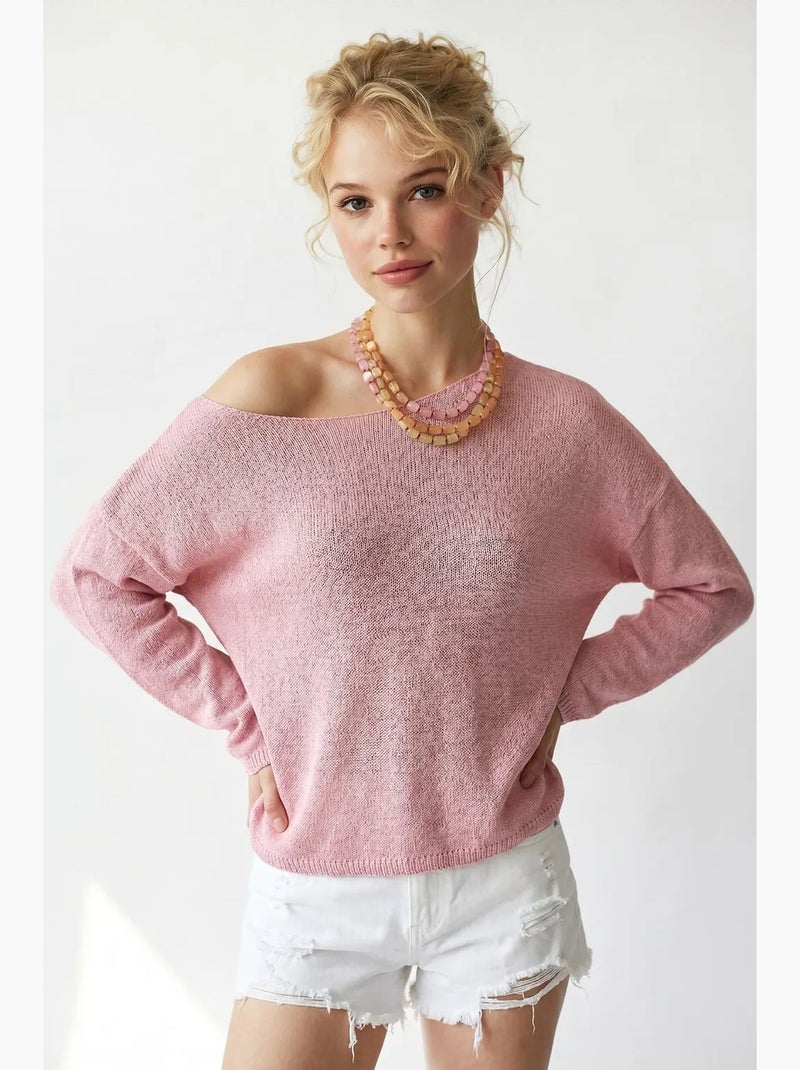 Maglione in maglia oversize con scollo a barca mixray Rosa - Kiabi