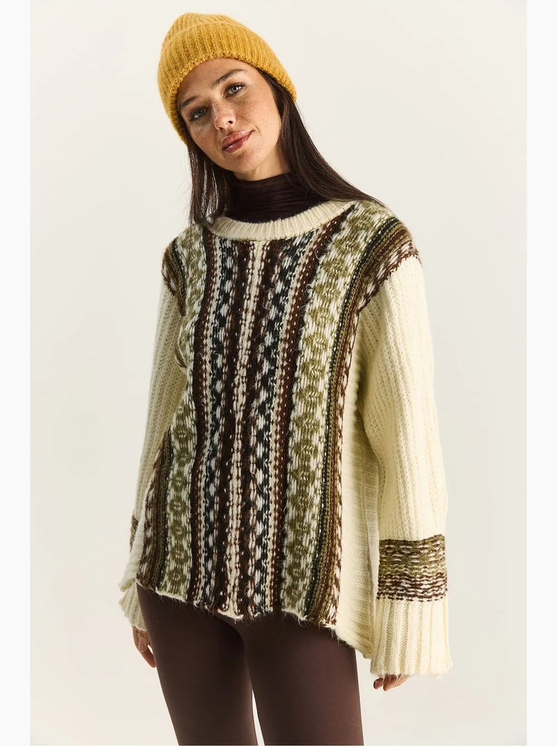 Maglione in maglia oversize con stampa etnica lucci Crema - Kiabi