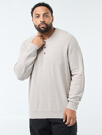 Pullover in maglia piqué con collo rotondo abbottonato