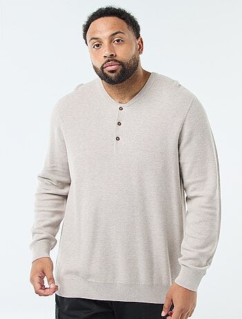 Pullover in maglia piqué con collo rotondo abbottonato