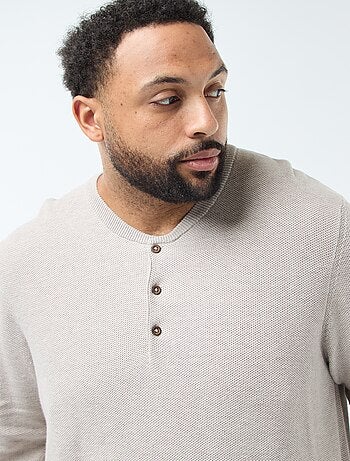Pullover in maglia piqué con collo rotondo abbottonato